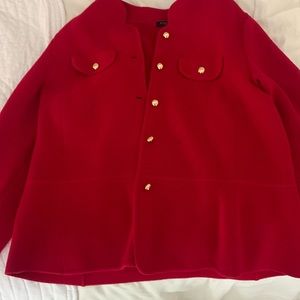 Red sweater with gold buttons, size L, beautiful weave